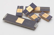 High quality IC chips found on a Motorola board. Notice the gold plating.